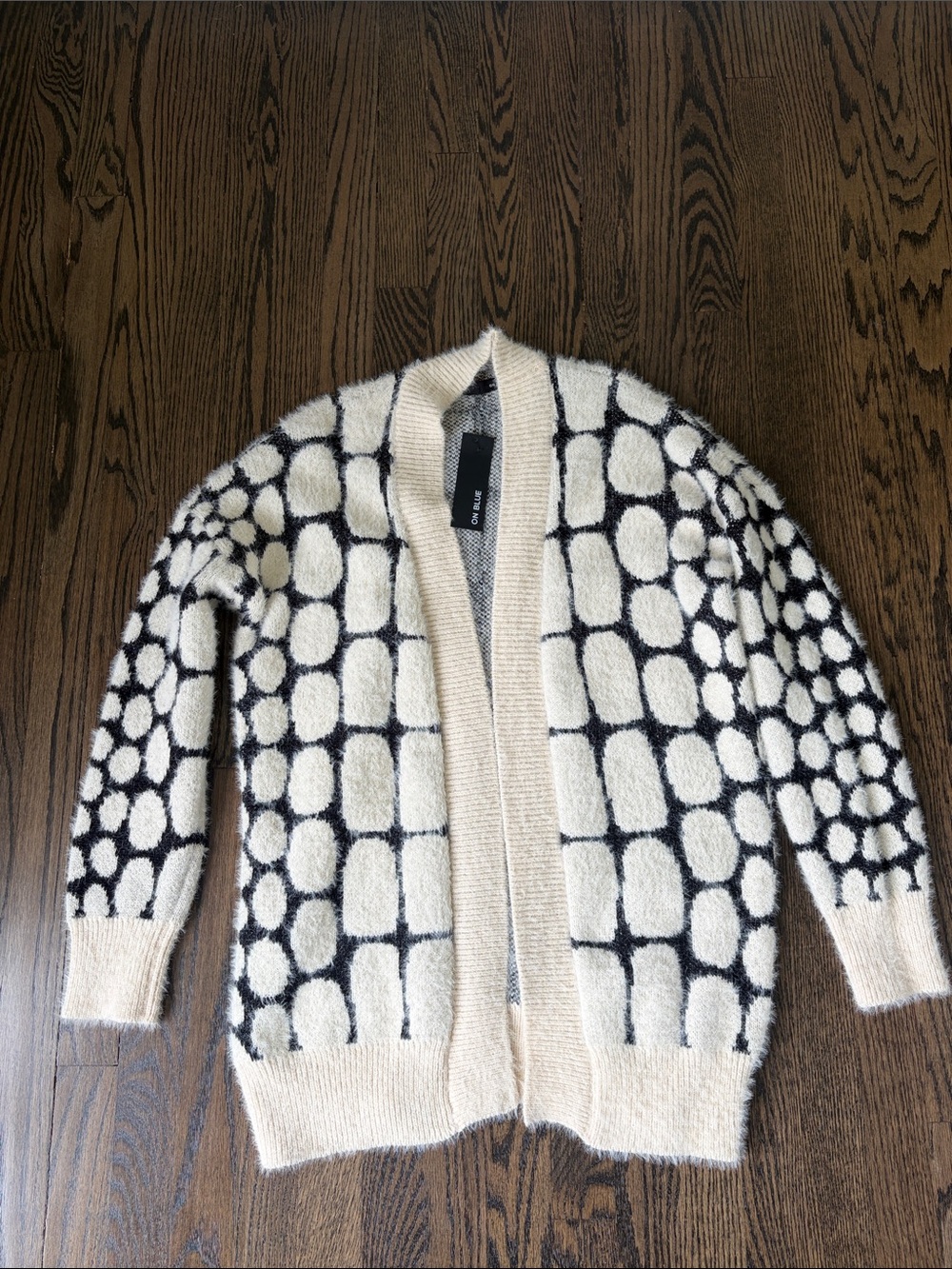 On Blue Open Front Dot Pattern Cardigan - Cream & Black